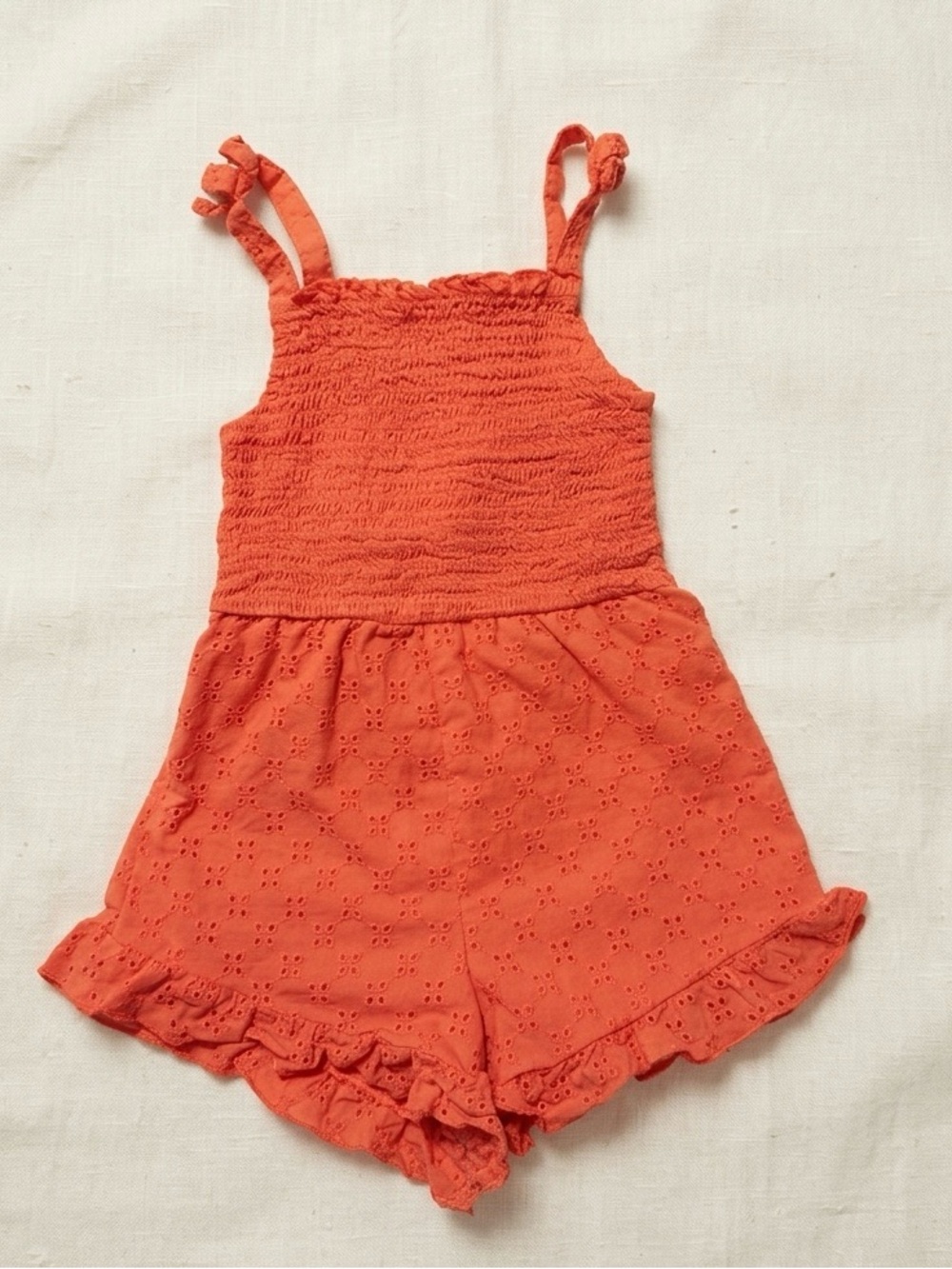 wonder nation Coral Eyelet Smocked Romper 3T